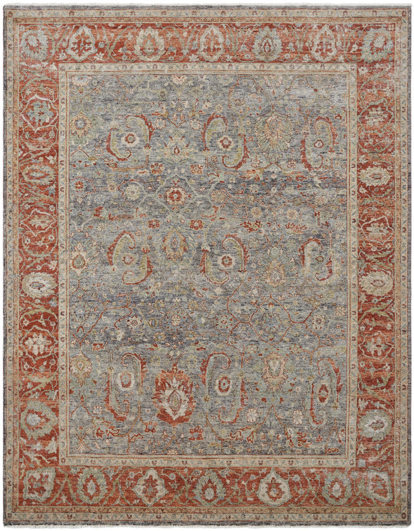 Slate Grey Rust Hand Knotted Traditional Rug