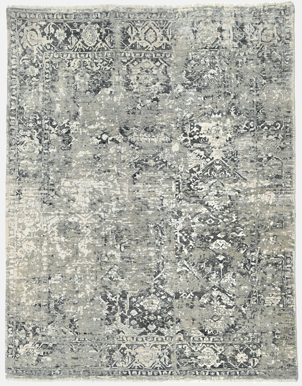 Sky Ash Hand Knotted Wool Vintage Rug