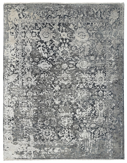 Midnight Mist Hand Knotted Wool Vintage Rug