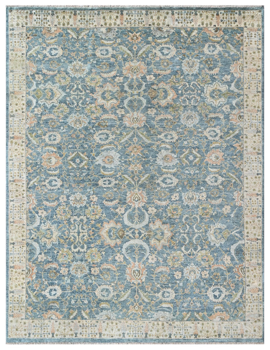 Persian Sea Blue Beige Hand Knotted Wool Rug