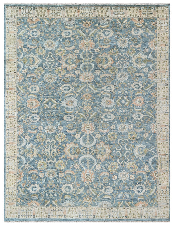 Persian Sea Blue Beige Hand Knotted Wool Rug