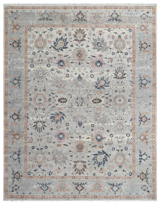 Beige Silver Vintage Hand Knotted Wool Rug