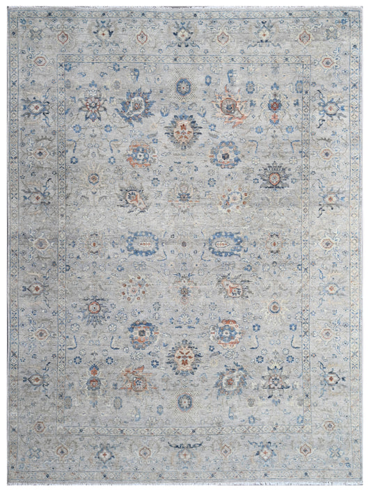 Silver Gold Vintage Hand Knotted Wool Rug
