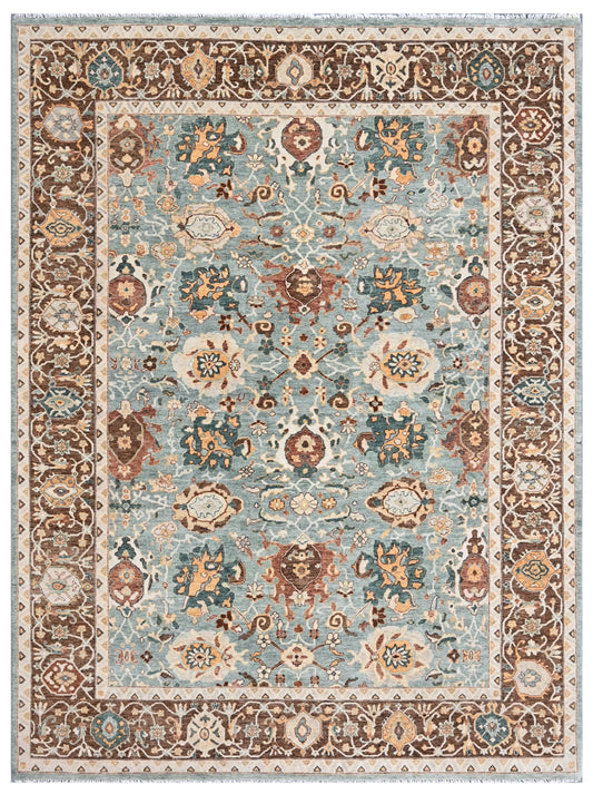 Persian Green Brown Hand Knotted Wool Rug