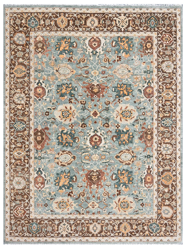 Persian Green Brown Hand Knotted Wool Rug