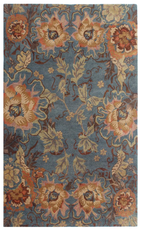 Blue Traditional Floral Hand Tufted Wool Area Rug
