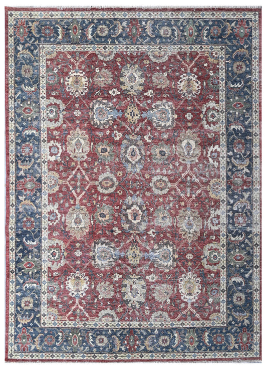 Royal Heritage Red Blue Hand Knotted Oxidized Rug