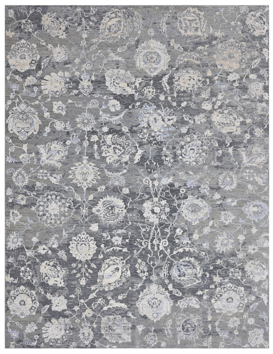 White Grey Blue Traditional Hand Knotted Area Rug