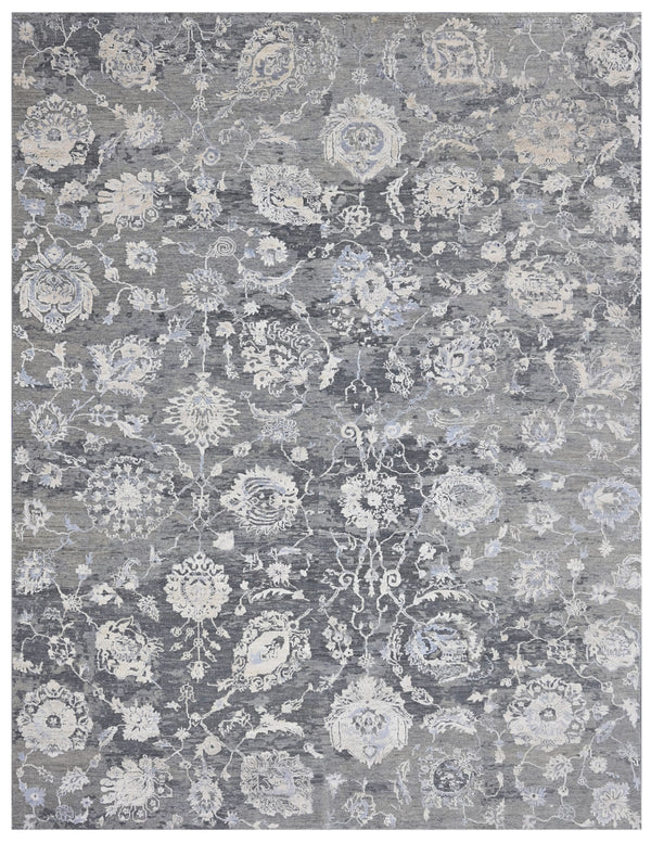 White Grey Blue Traditional Hand Knotted Area Rug