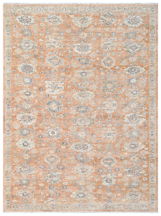 Peach Oushak Hand Knotted Wool Rug