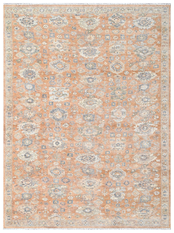 Peach Oushak Hand Knotted Wool Rug