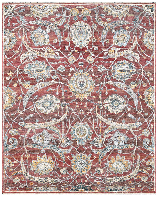 Luxury Burgundy Persian Hand Knotted Wool Silk Rug