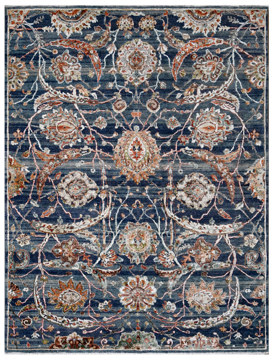 Luxury Navy Blue Persian Hand Knotted Wool Silk Rug