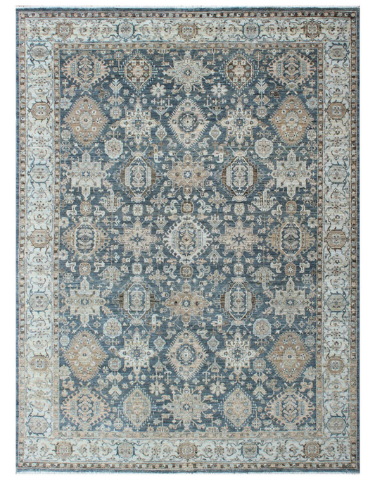 Decorative rug with intricate pattern on a plain background