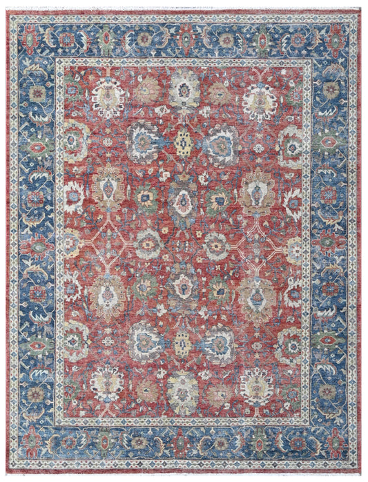 Red Oushak Hand Knotted Wool Rug