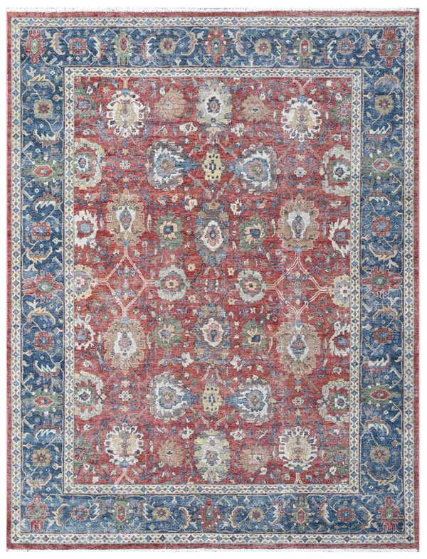Red Oushak Hand Knotted Wool Rug