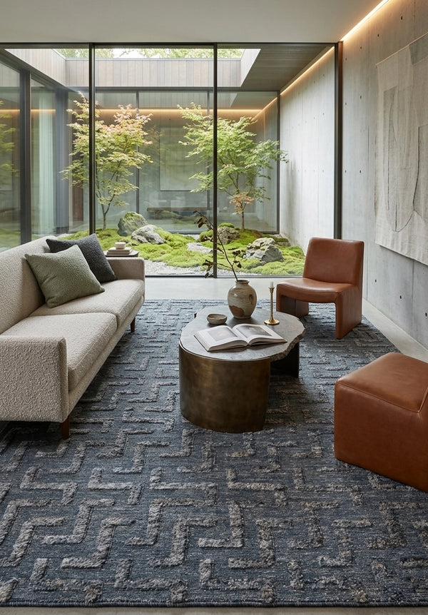 Ebony Maze Geometric Hand Woven Organic Jute Rug