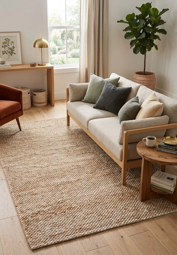 Natural Pebble Hand Woven Organic Jute Rug