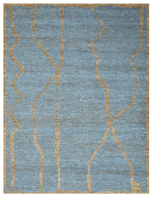 Ocean Vein Teal HandKnotted Jute Organic Rug