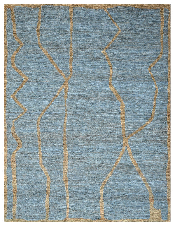 Ocean Vein Teal HandKnotted Jute Organic Rug