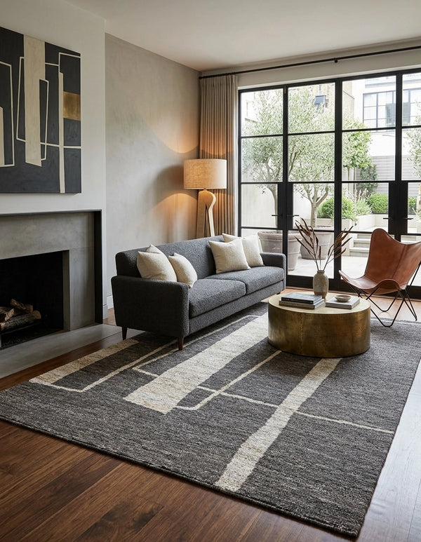 Urban Grid Noir HandKnotted Jute Organic Rug