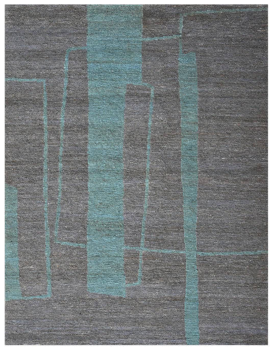 Midnight Teal Lines HandKnotted Jute Organic Rug