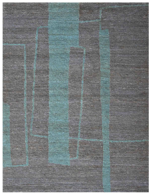 Midnight Teal Lines HandKnotted Jute Organic Rug