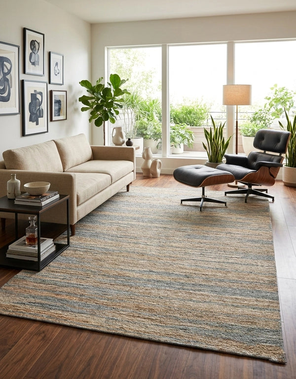 Earthline Khaki Mustard HandKnotted Jute Organic Rug