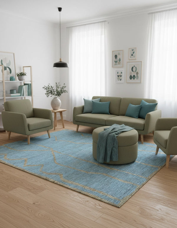 Ocean Vein Teal HandKnotted Jute Organic Rug