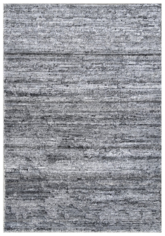 Charcoal Grey Hand Knotted Textured Abstract Linear Area Rug
