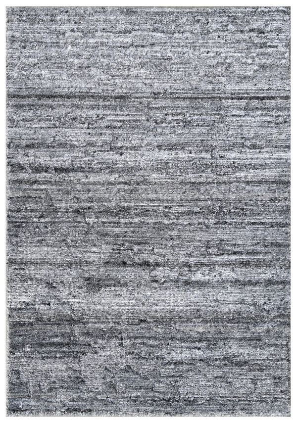 Charcoal Grey Hand Knotted Textured Abstract Linear Area Rug