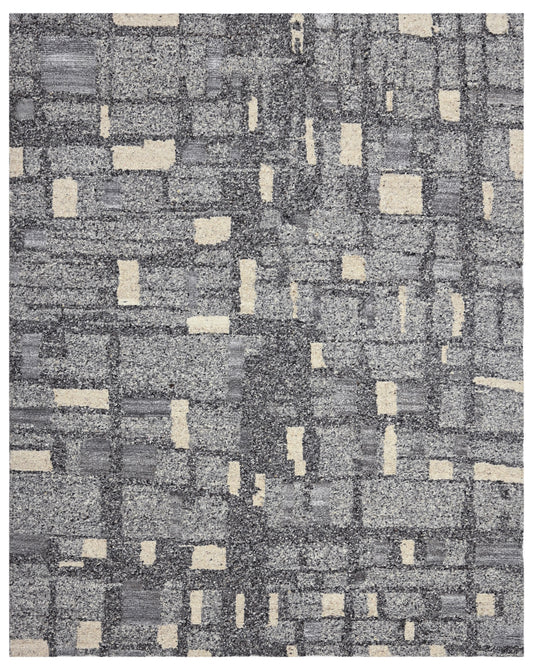 Abstract Grey Hand Knotted Rug