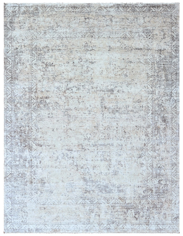 Taupe Heritage Border Hand Knotted Silk Rug