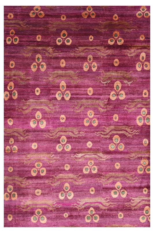 Red Magenta Traditional Cintamani Hand Knotted Silk Rug