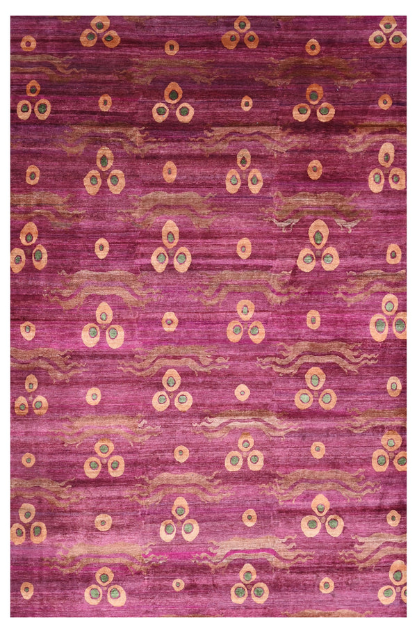 Red Magenta Traditional Cintamani Hand Knotted Silk Rug