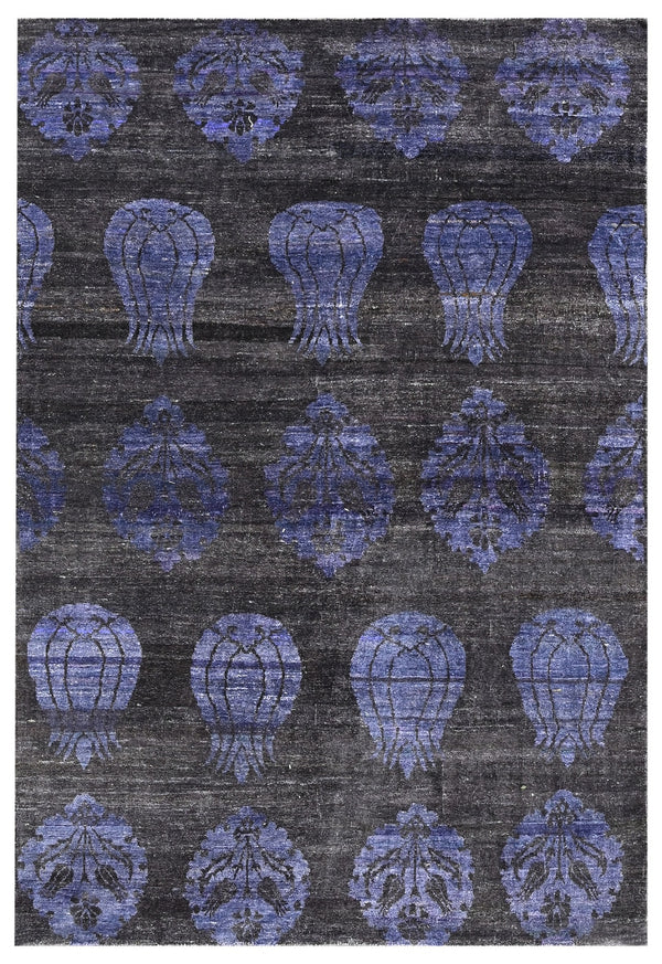Grey Blue Traditional Hand Knotted Silk Area Rug