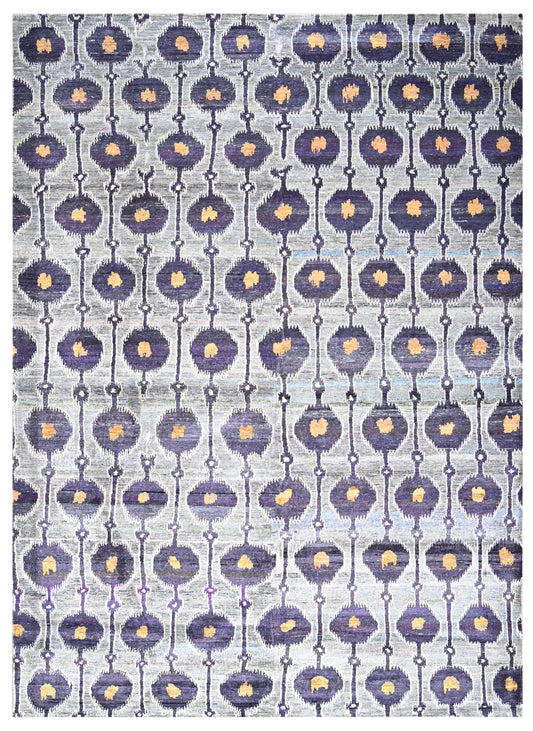 Multi Color Ikat Circular Hand Knotted Silk Area Rug