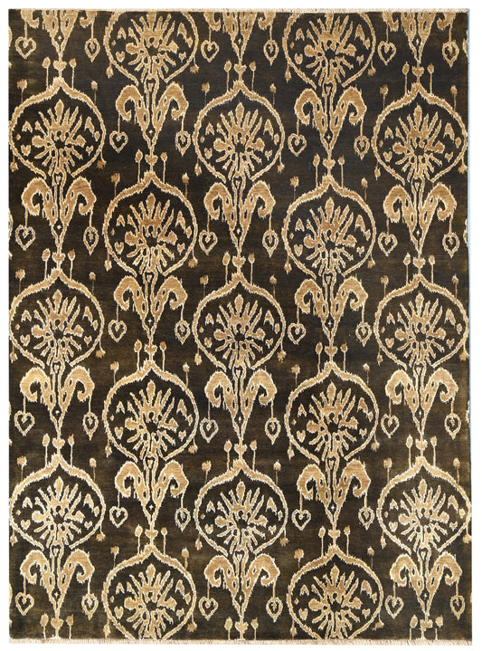 White Silver Hand Knotted Abstract Grid Bamboo Silk Area Rug