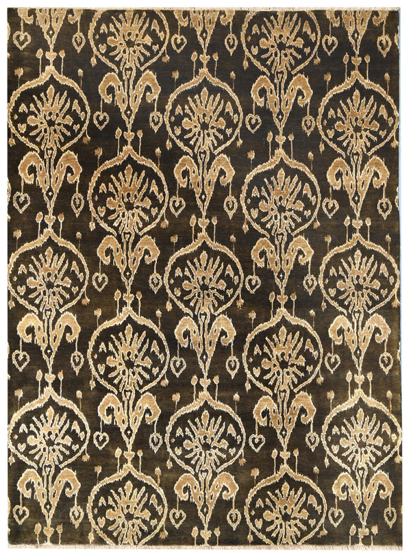 White Silver Hand Knotted Abstract Grid Bamboo Silk Area Rug