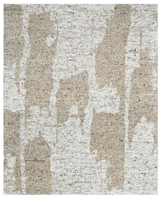 Cream Beige Abstract Textured Hand Knotted Wool Rug
