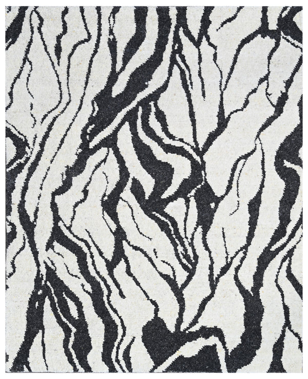 Grey White Zebra Stripe Hand Knotted Wool Rug
