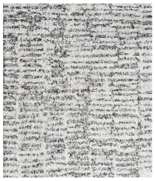 Taupe Cream Linear Abstract Hand Knotted Wool Rug
