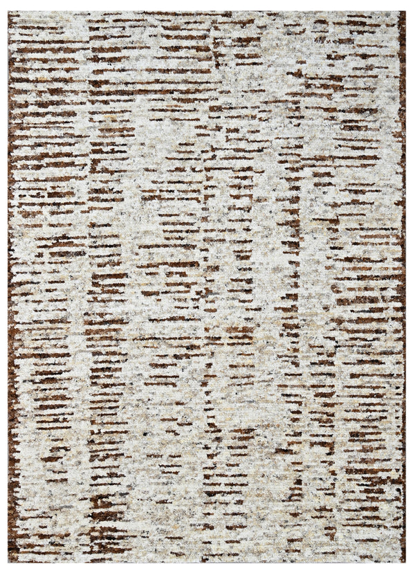 Brown Cream Linear Abstract Hand Knotted Wool Rug