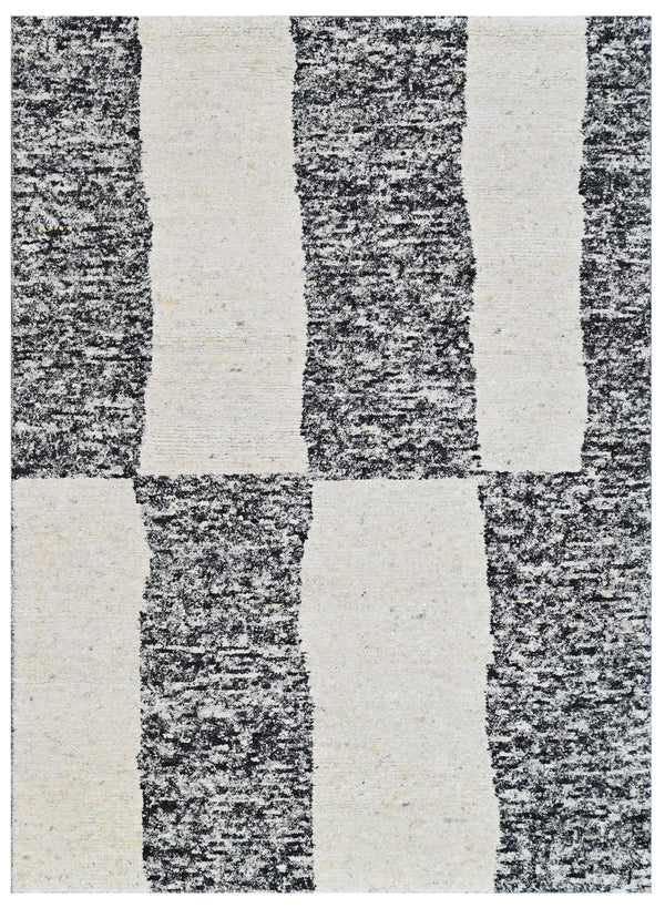 Grey Cream Checkerboard Abstract Hand Knotted Wool Rug