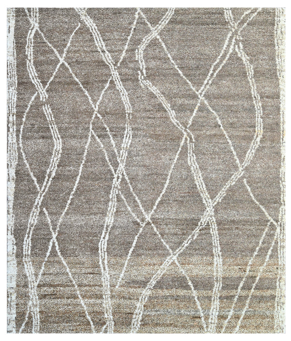 Beige White Organic Trellis Hand Knotted Wool Rug