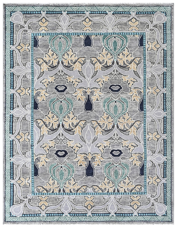 Pewter Grey Arts & Crafts Hand Knotted Wool Area Rug
