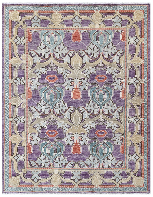 Plum Purple Wool Hand Knotted Arts & Crafts Area Rug
