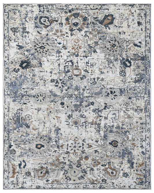 Beige Blue Vintage Distressed Hand Loom Rug