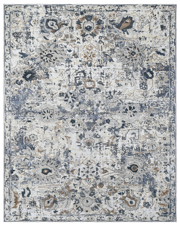 Beige Blue Vintage Distressed Hand Loom Rug