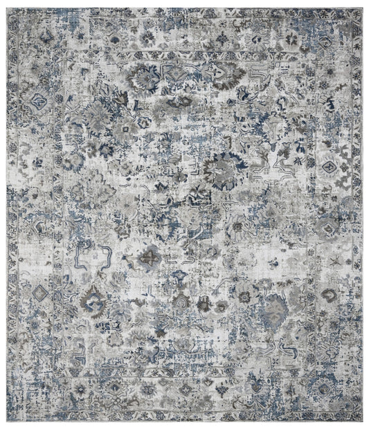 Silver Blue Vintage Distressed Hand Loom Rug